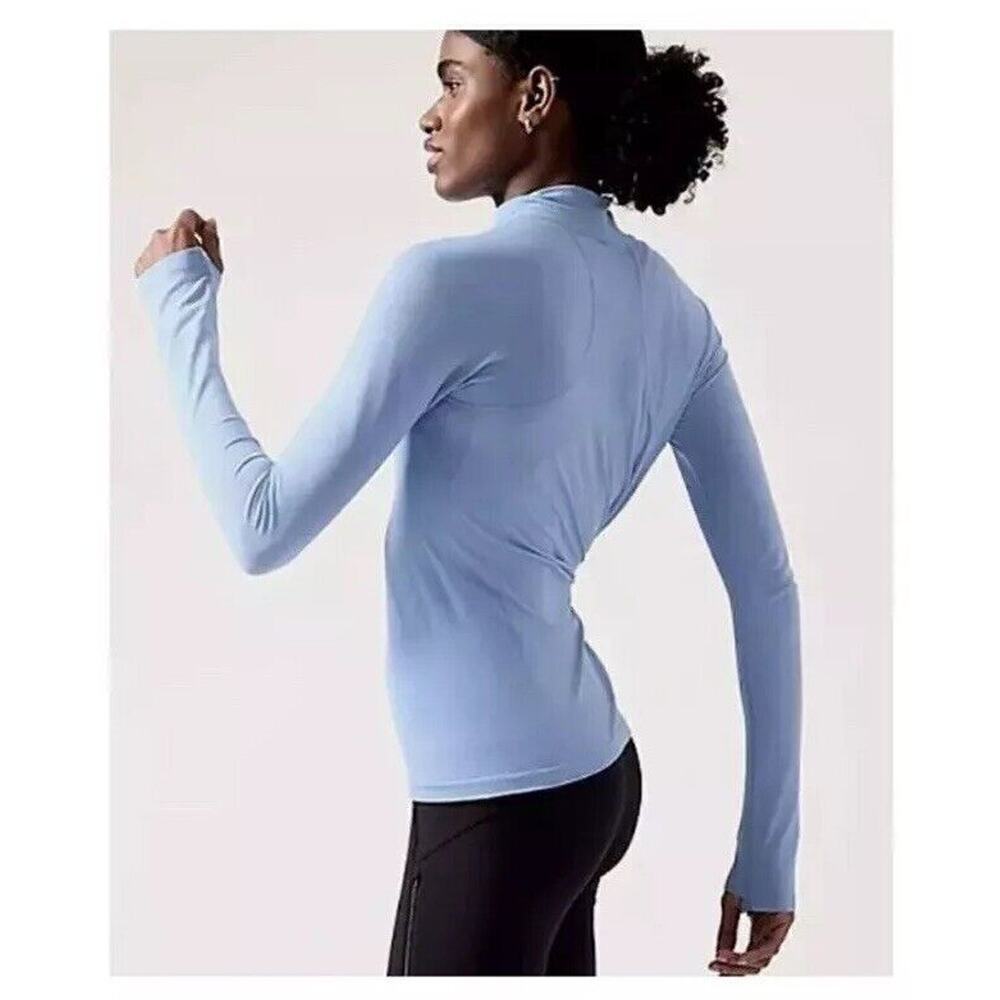 Athleta Momentum Activewear Shirt Blue Seamless Long Sleeves Zip Up Women's XL - Picture 6 of 7